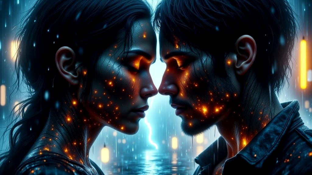 Intimate Moment in the Rainy Storm