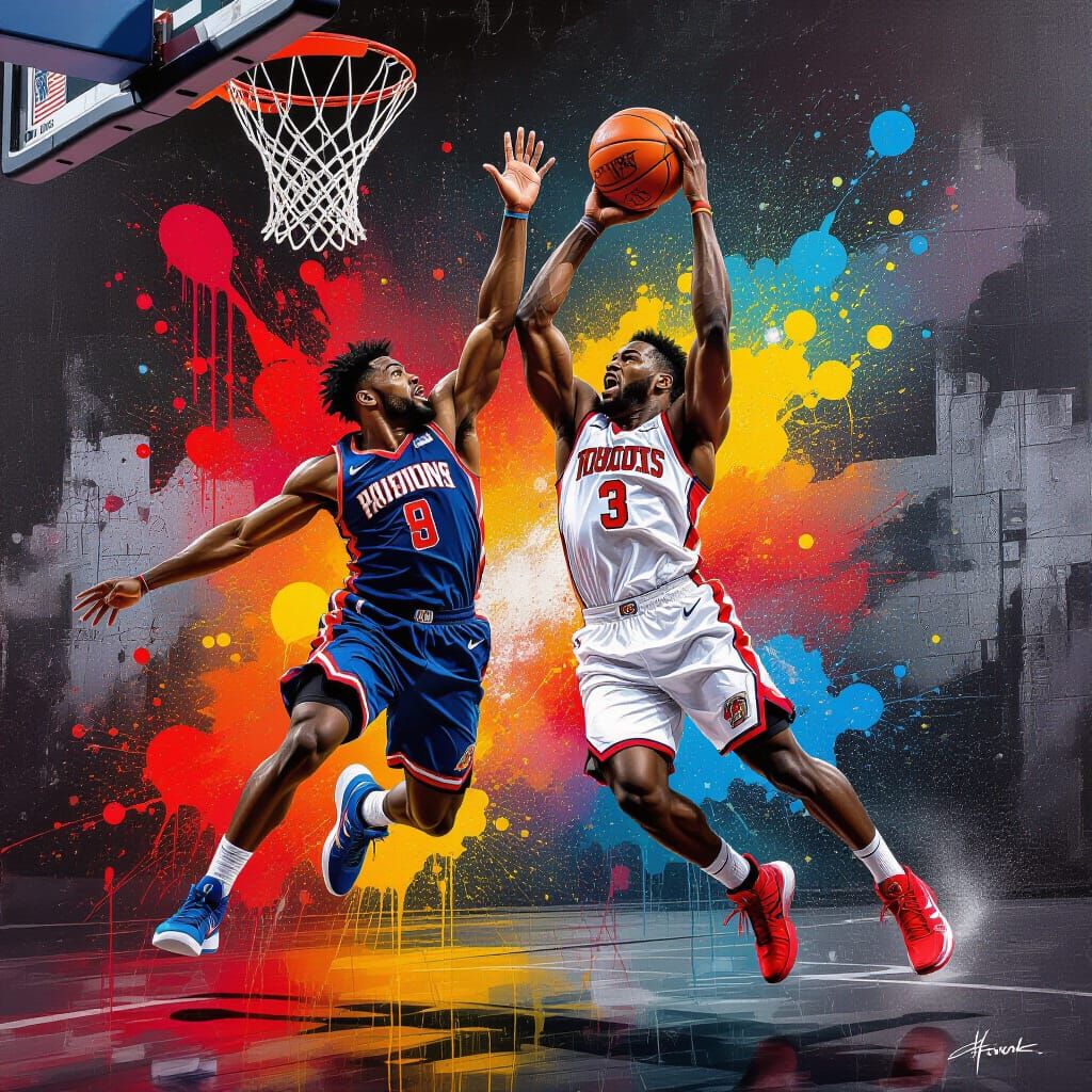 Graffiti Style Basketball Players in Action