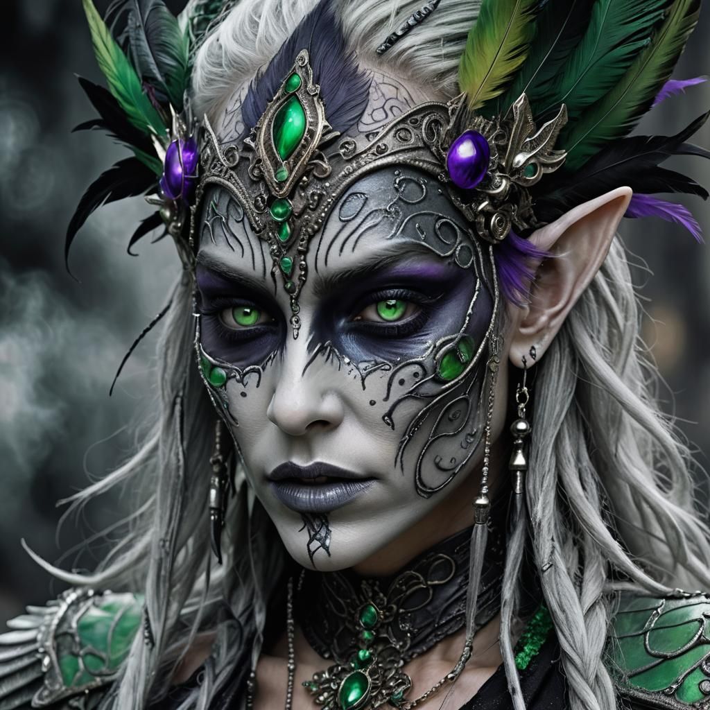 Scarred Grey-Elf Rogue in Dark Mystical Style