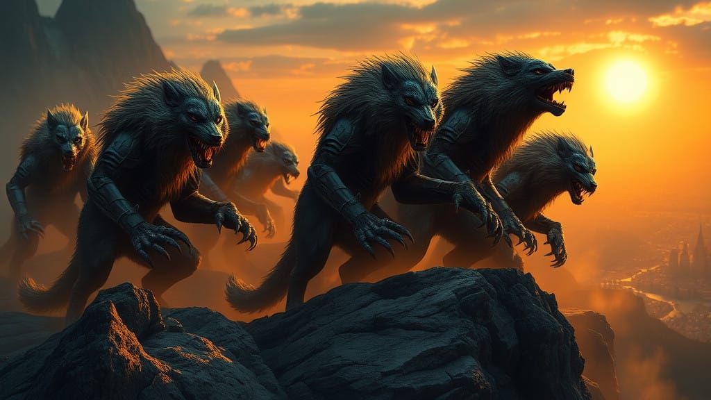 Epic Fantasy Werewolf Legion in Dramatic Digital Painting St...