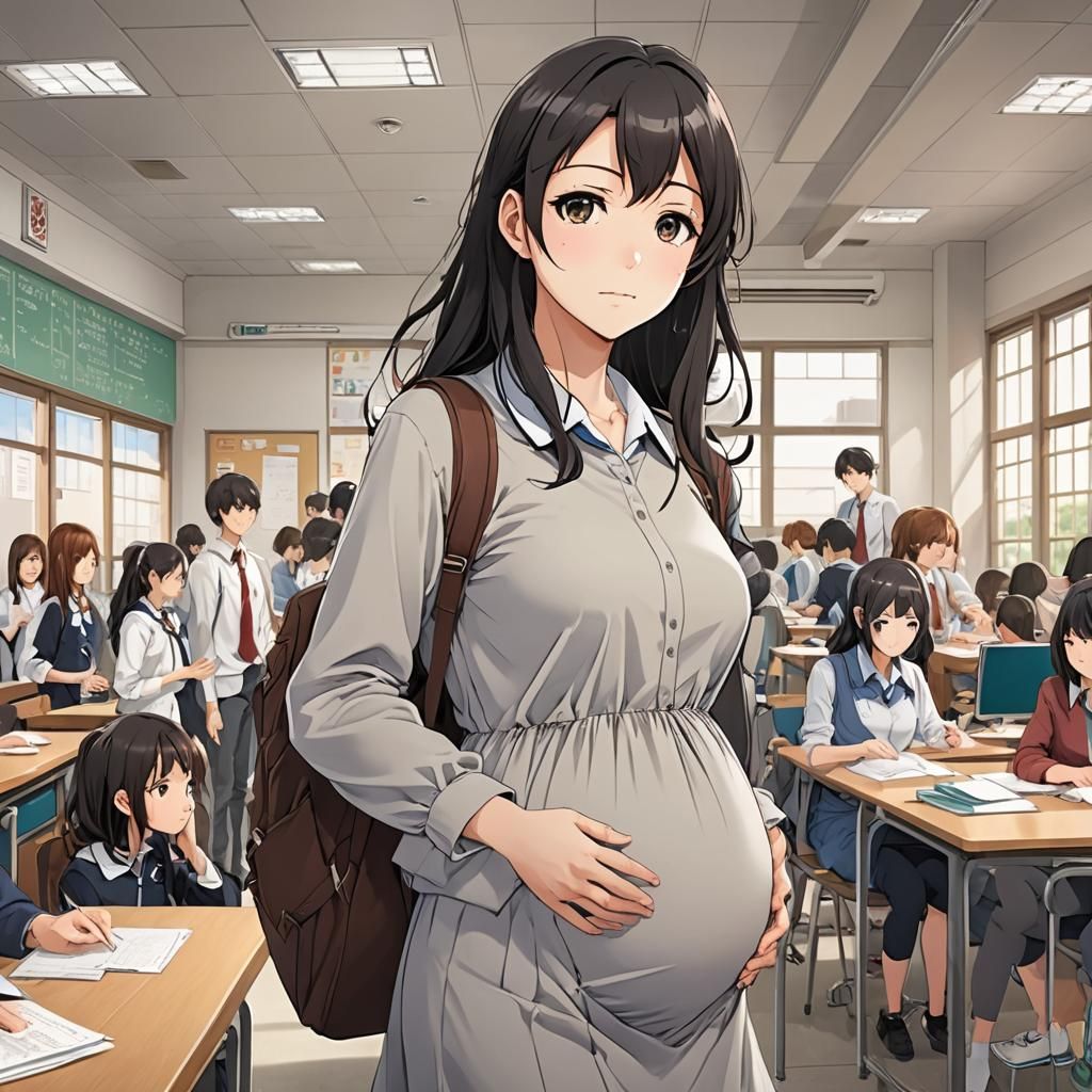 Pregnant Anime Girl in School: Manga Style