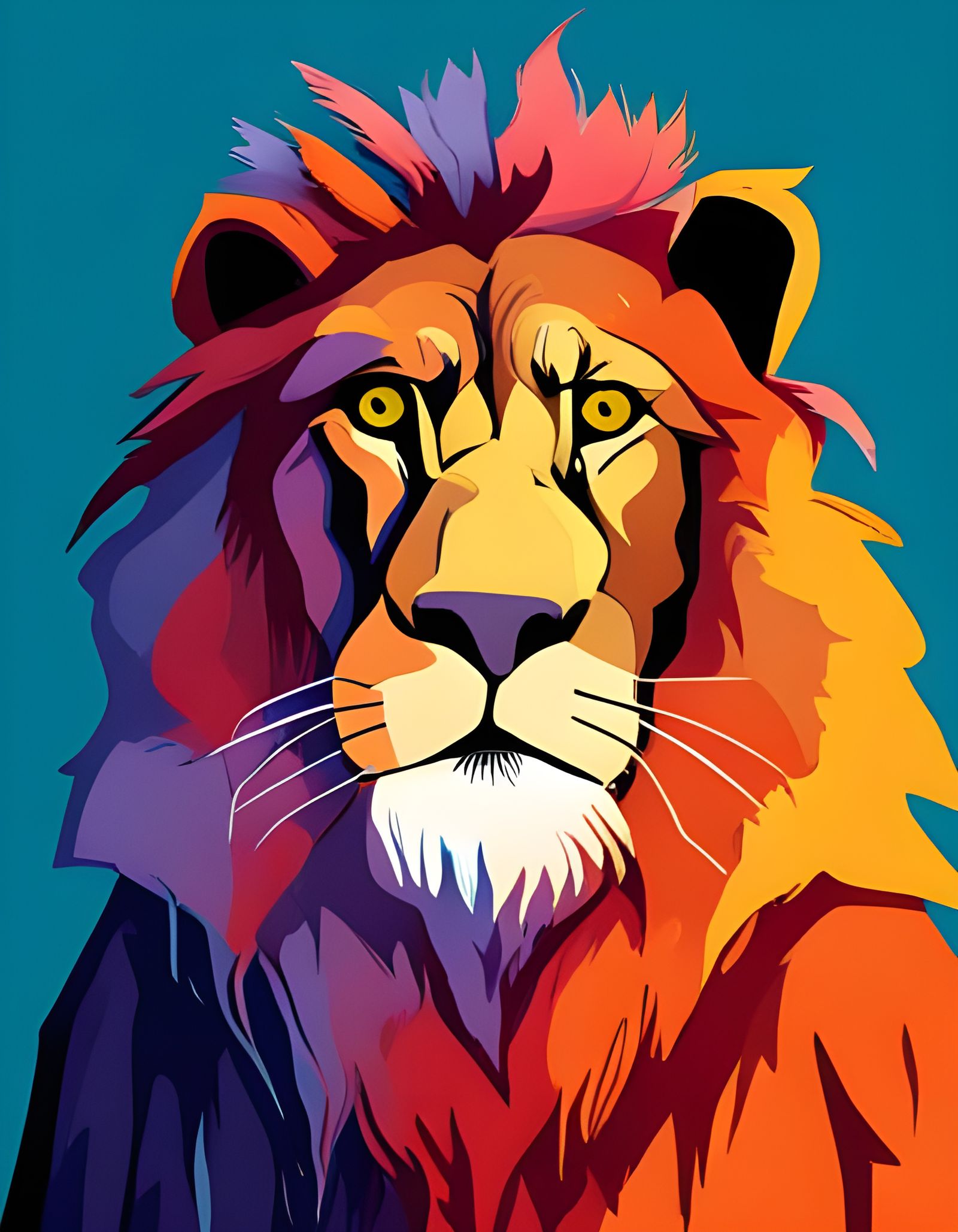 Homeless Lion Portrait in Bold Colors
