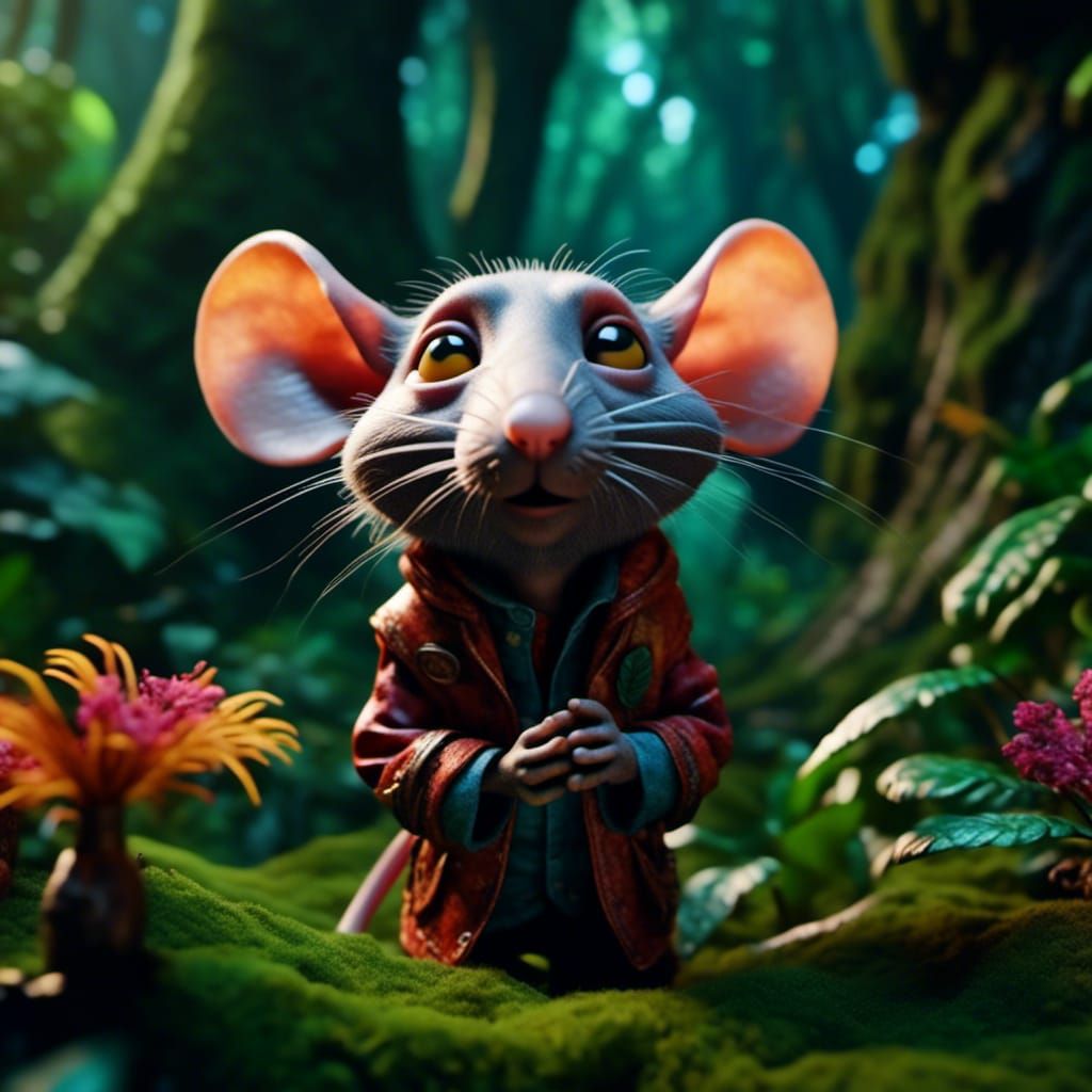 Mouse in Forest, Digital Rendering Inspired by Disney