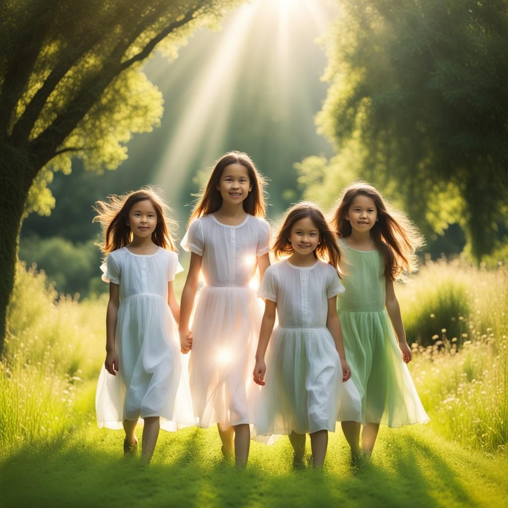 Family Portrait in a Sunny Green Landscape