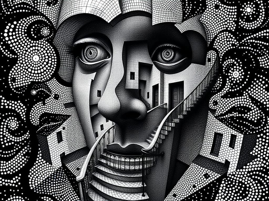 Escher-Inspired Geometric Portrait with Impossible Perspecti...