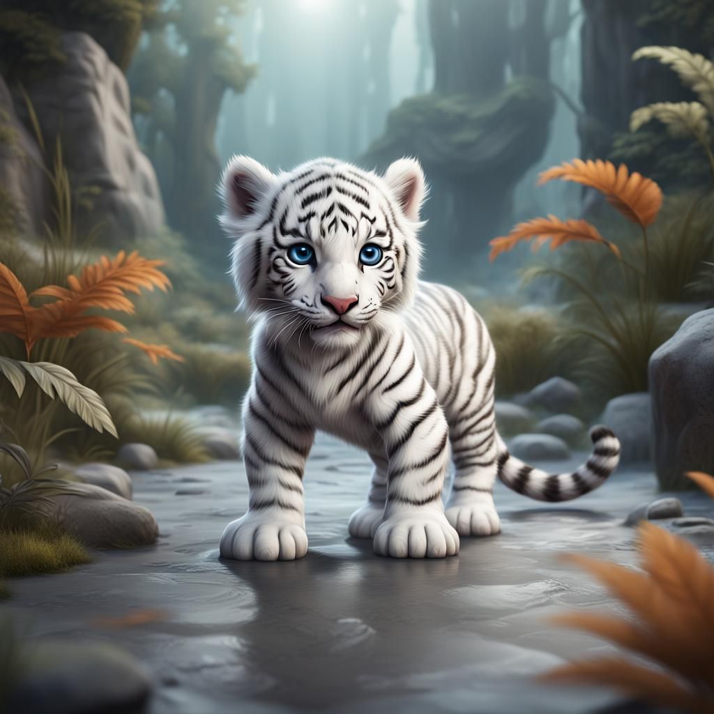 Cute White Tiger Cub: Fantasy Concept Art