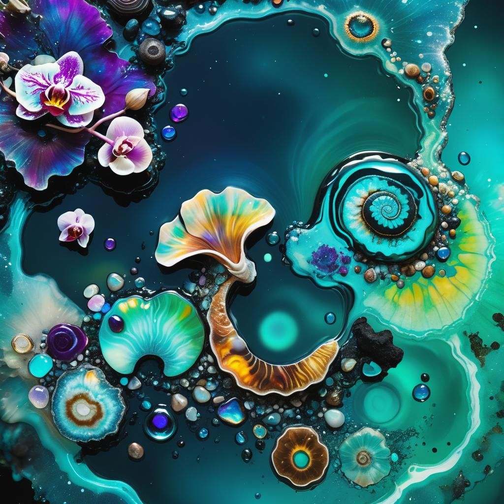 Water Elemental in Liquid World: Neon Ink Splatter Art