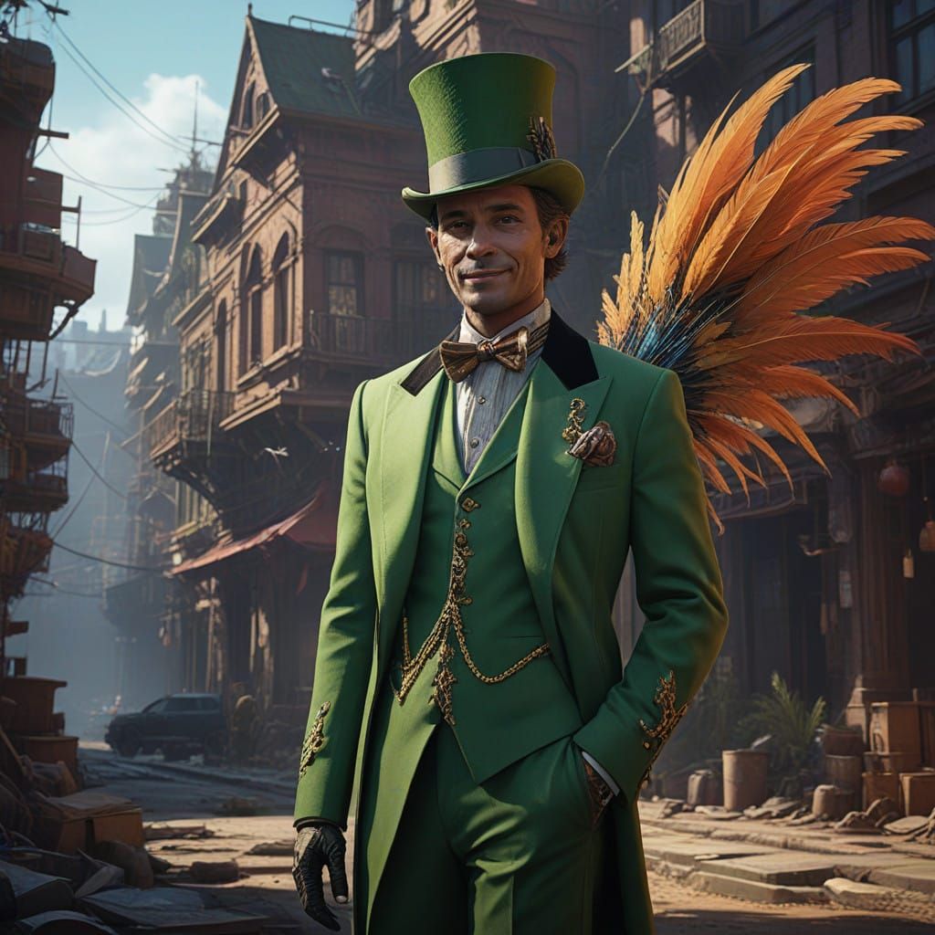 Elegant Lord of the Leprechauns in Vibrant Fantasy Attire