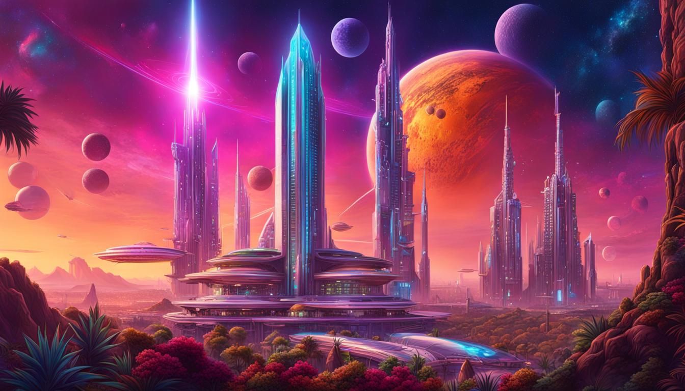 Futuristic Neonpunk NFT Factory on Deep Space Atla... - AI Art