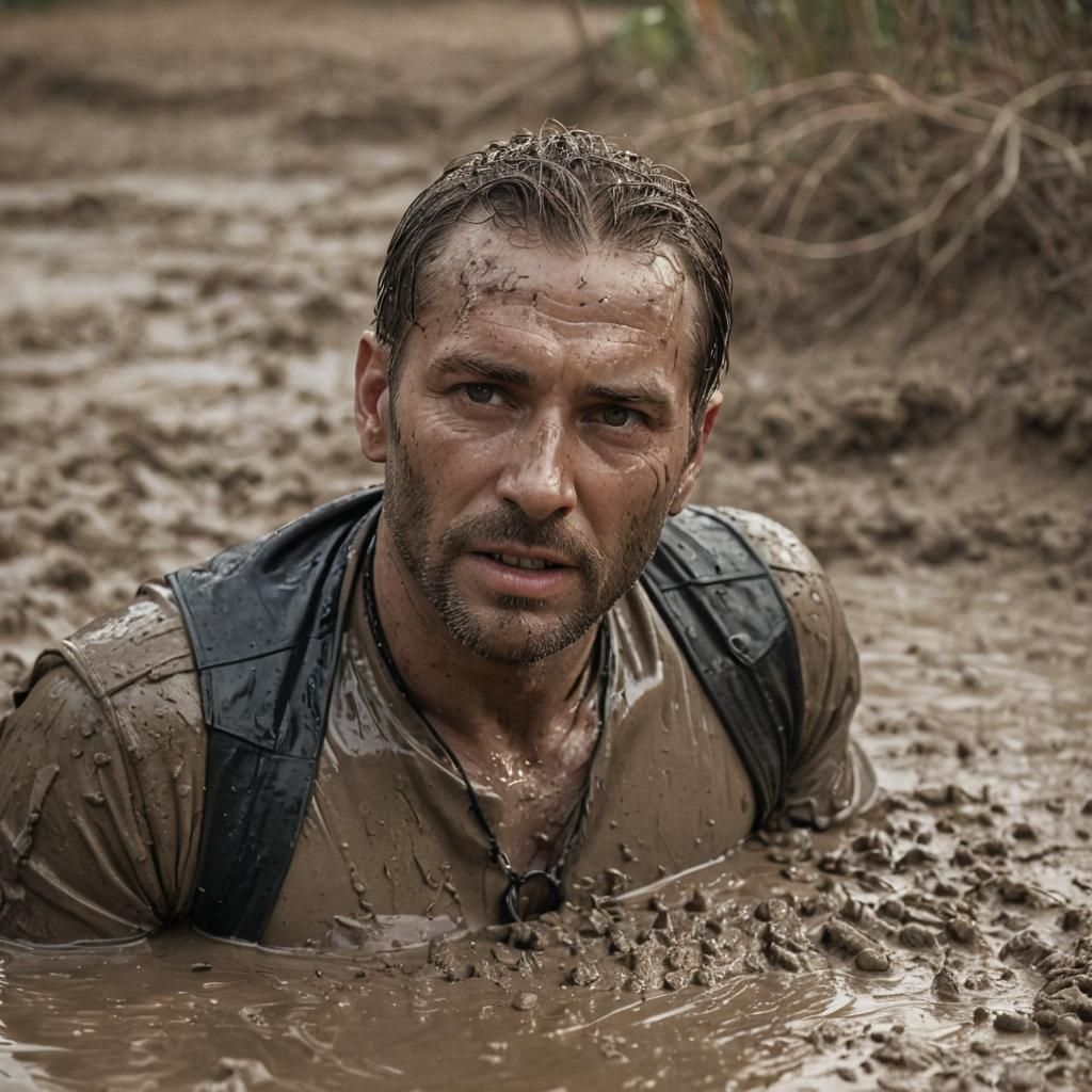 Leather Man Sinking in Quicksand: Cinematic Portrait