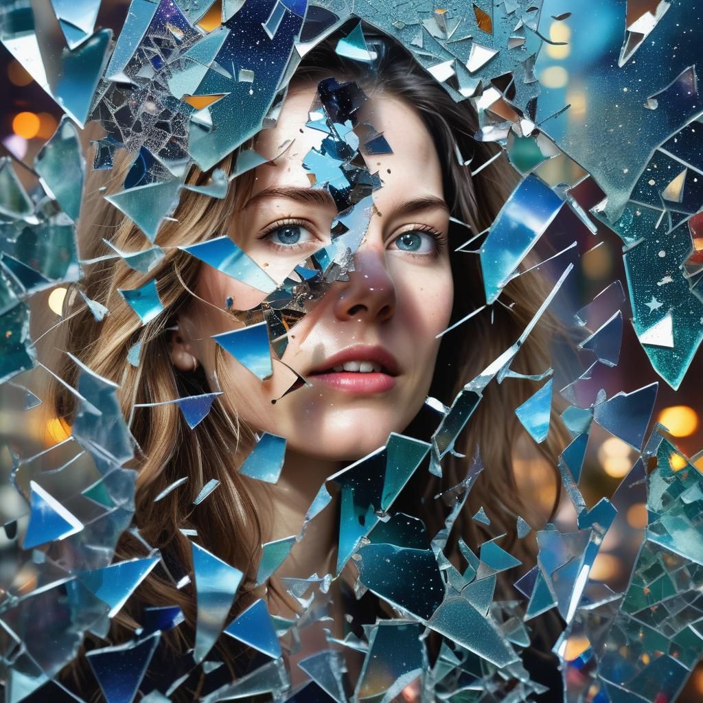 Glass Shard Portrait Reflecting Cosmic Night