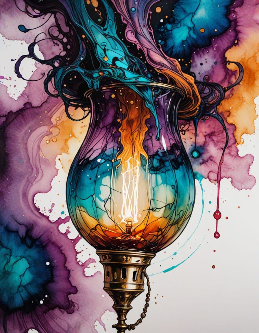 Djinn in a Lamp: Abstract Ink Galaxy Art