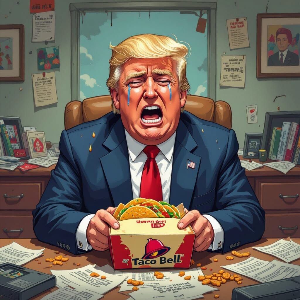 Cartoon Donald Trump Tantrum Over Empty Taco Bell