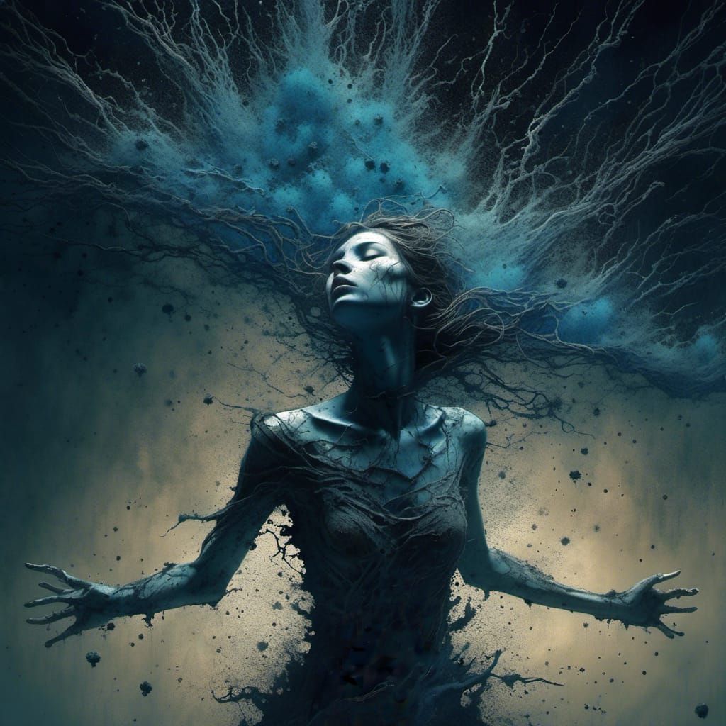 Dark and Oppressive Blue Scene of Anxiety