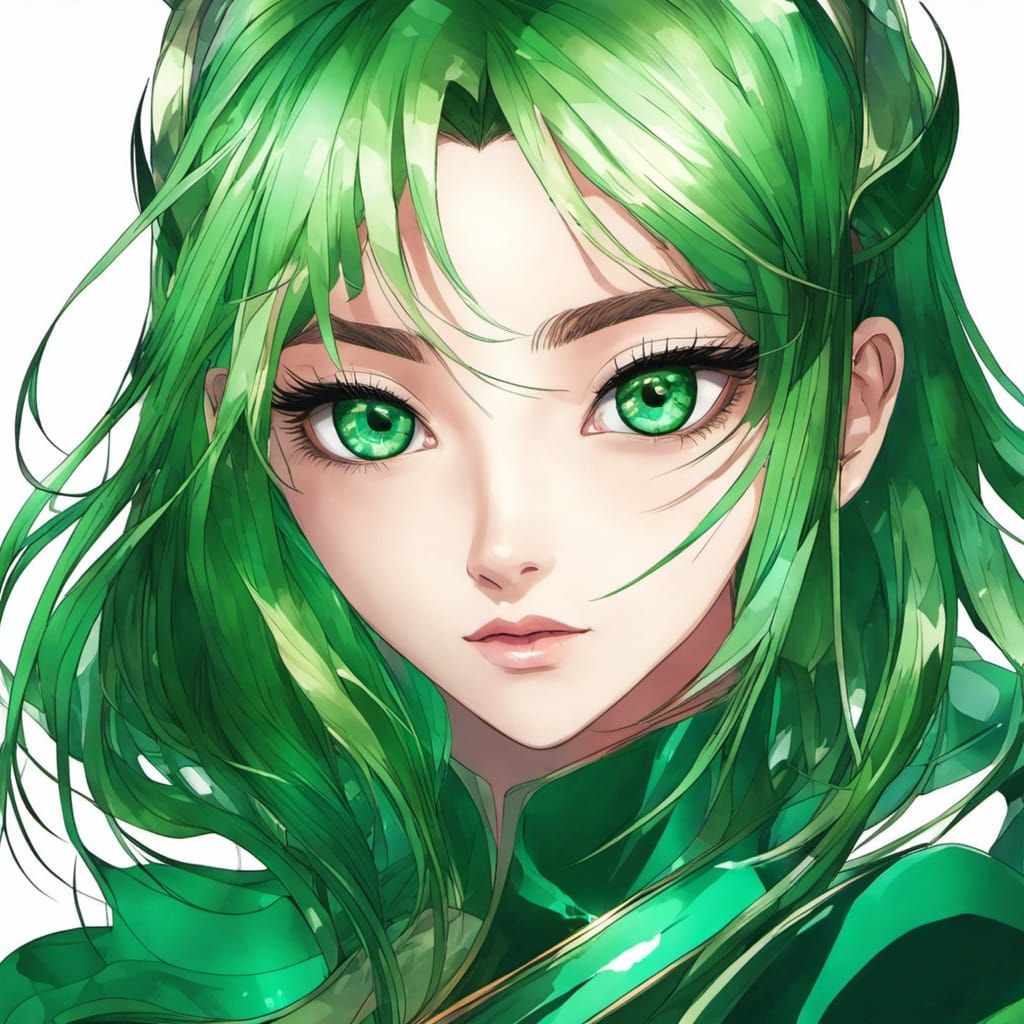 Anime Portrait: Emerald Eye, Sharp 16k Resolution