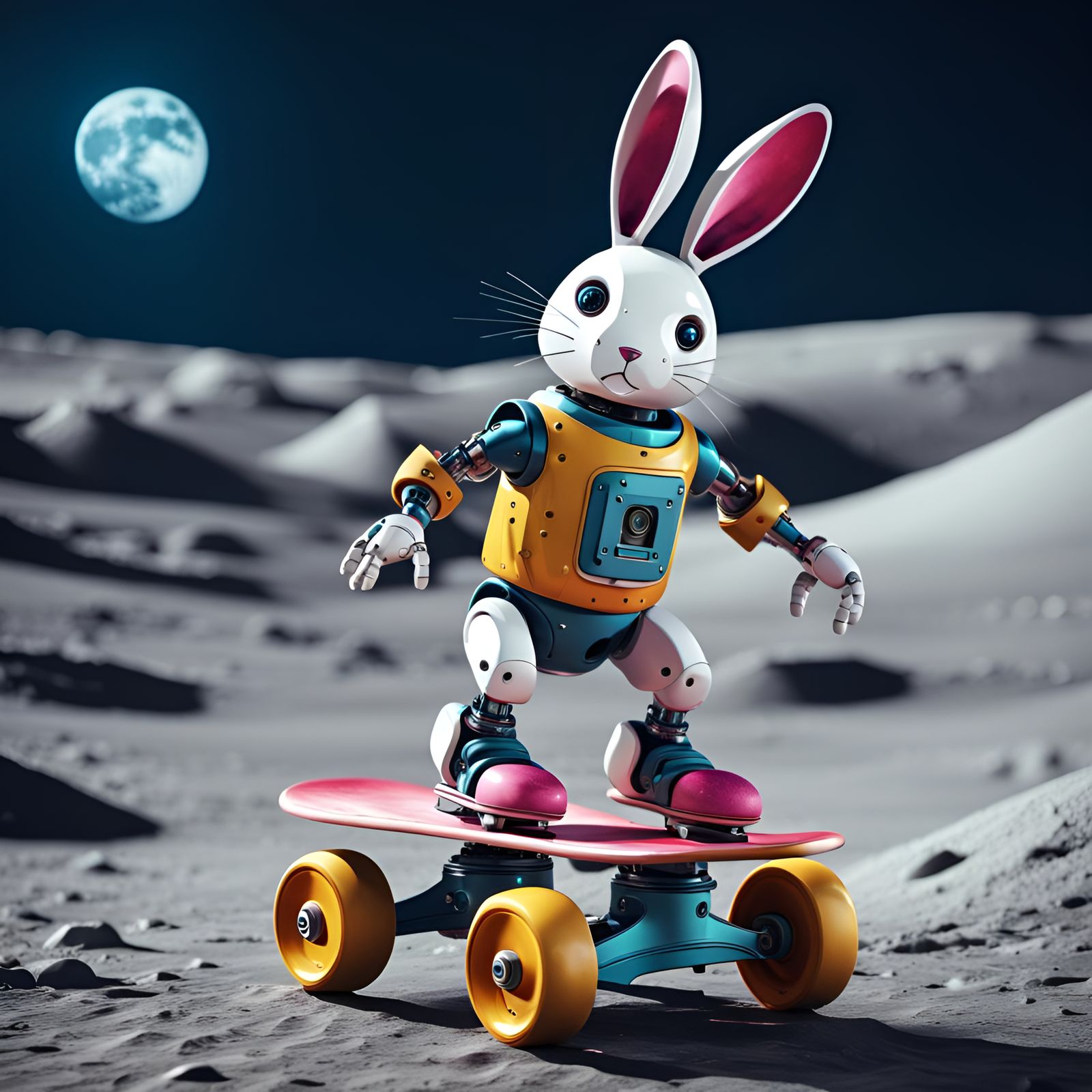 Robotic rabbit skating on the moon