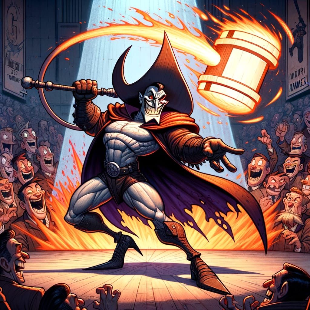 Intimidating Cartoon Inquisitor With Ban Hammer