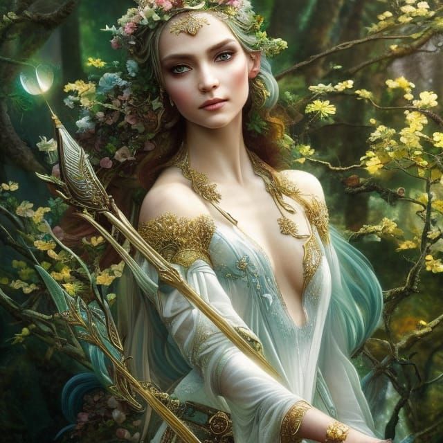 Elf Archer in Forest Clearing, Detailed Digital Art