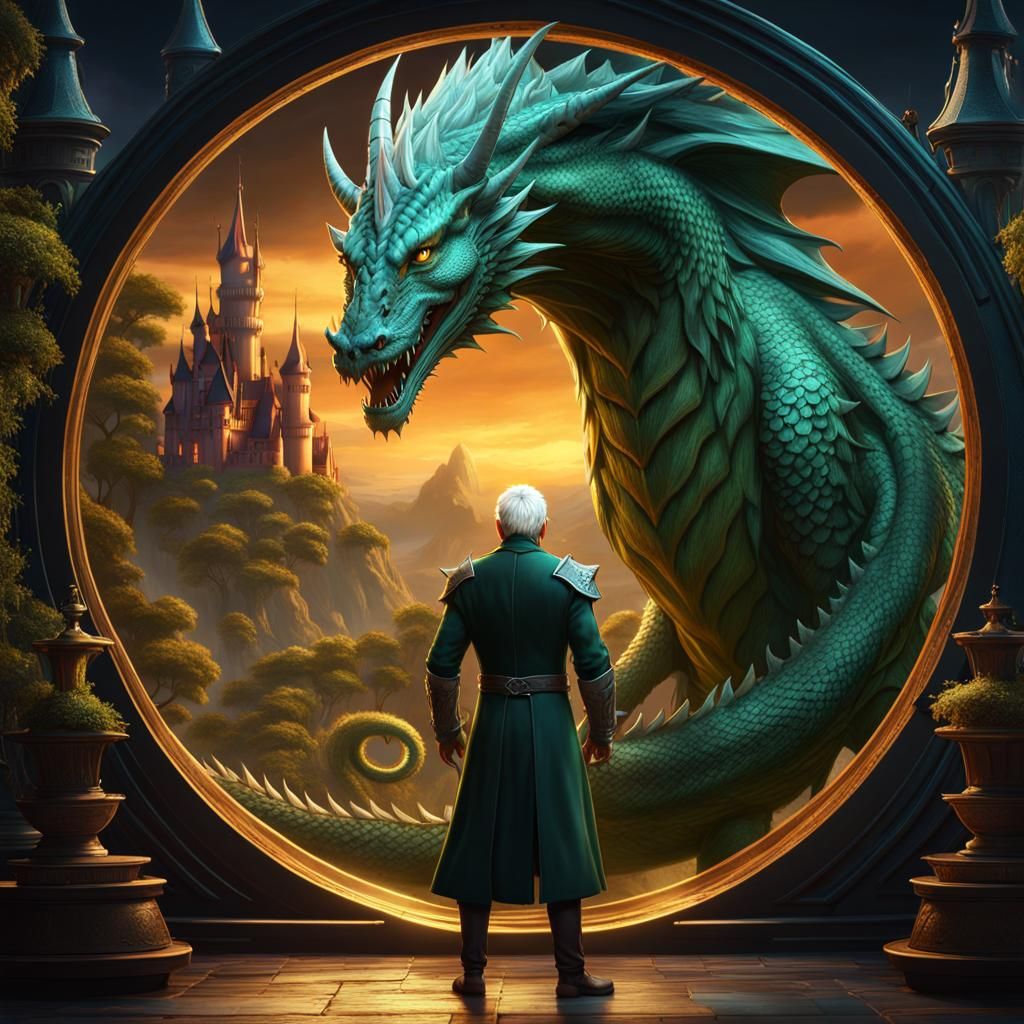 Wizard in a Jar with Dragon, Fantasy Art