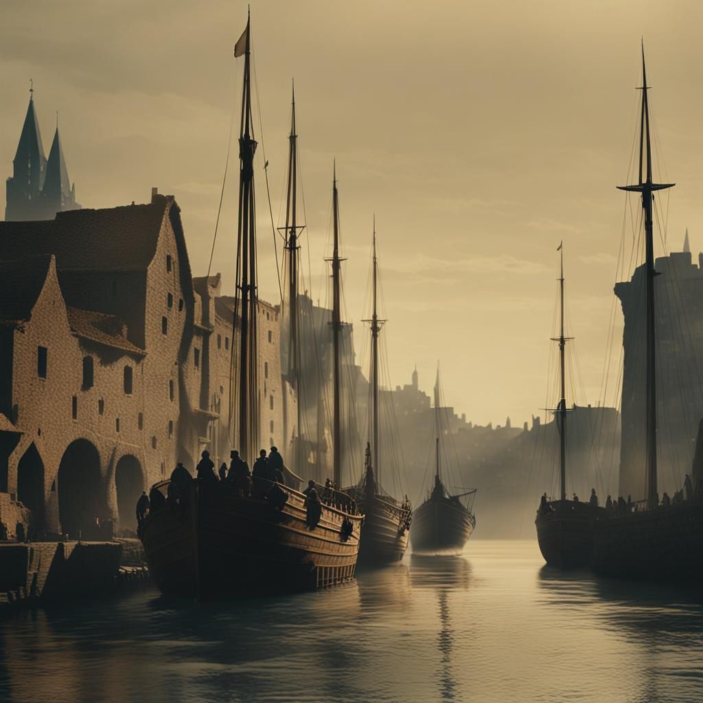 Medieval Cityscape in Cinematic Golden Light
