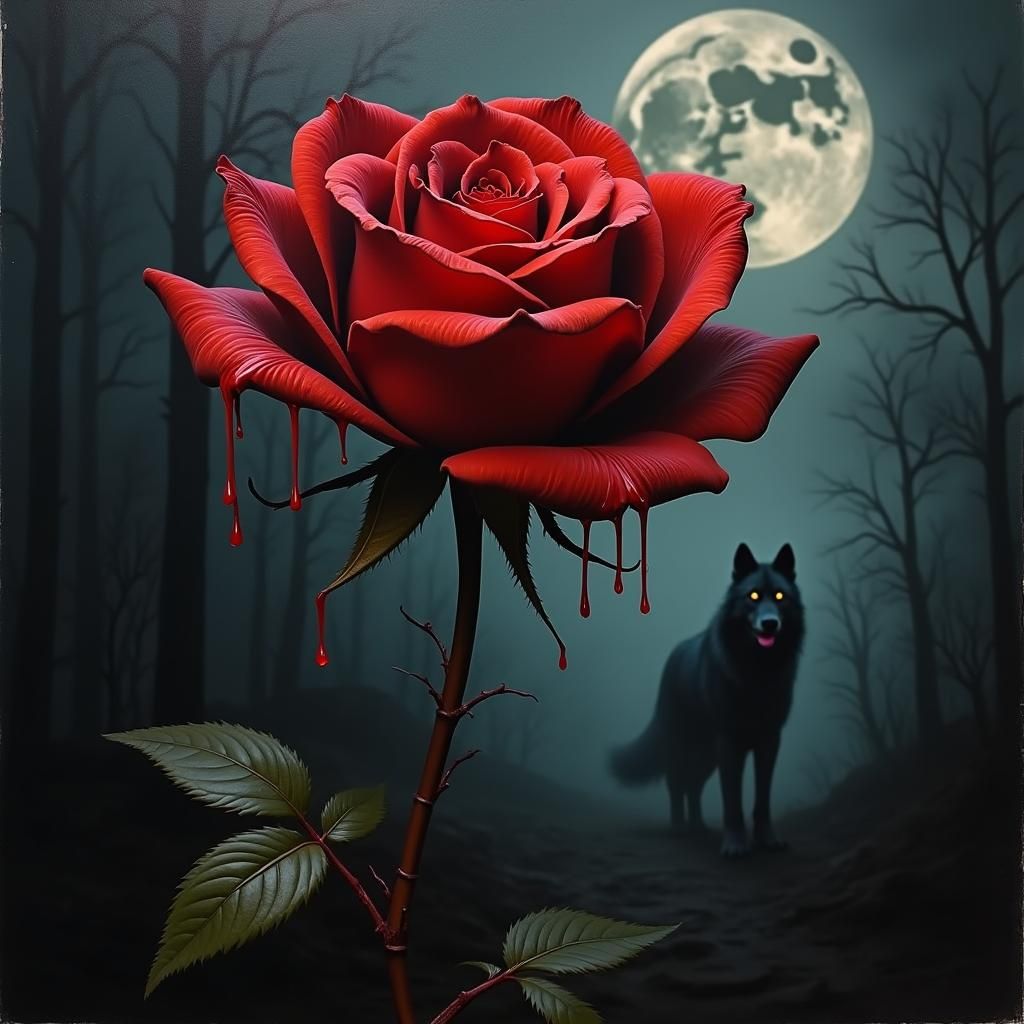 Blood Red Rose and Werewolf in Gothic Style