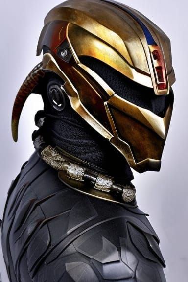 Bronze Mandalorian Predator Knight Portrait in Retrofuturist...