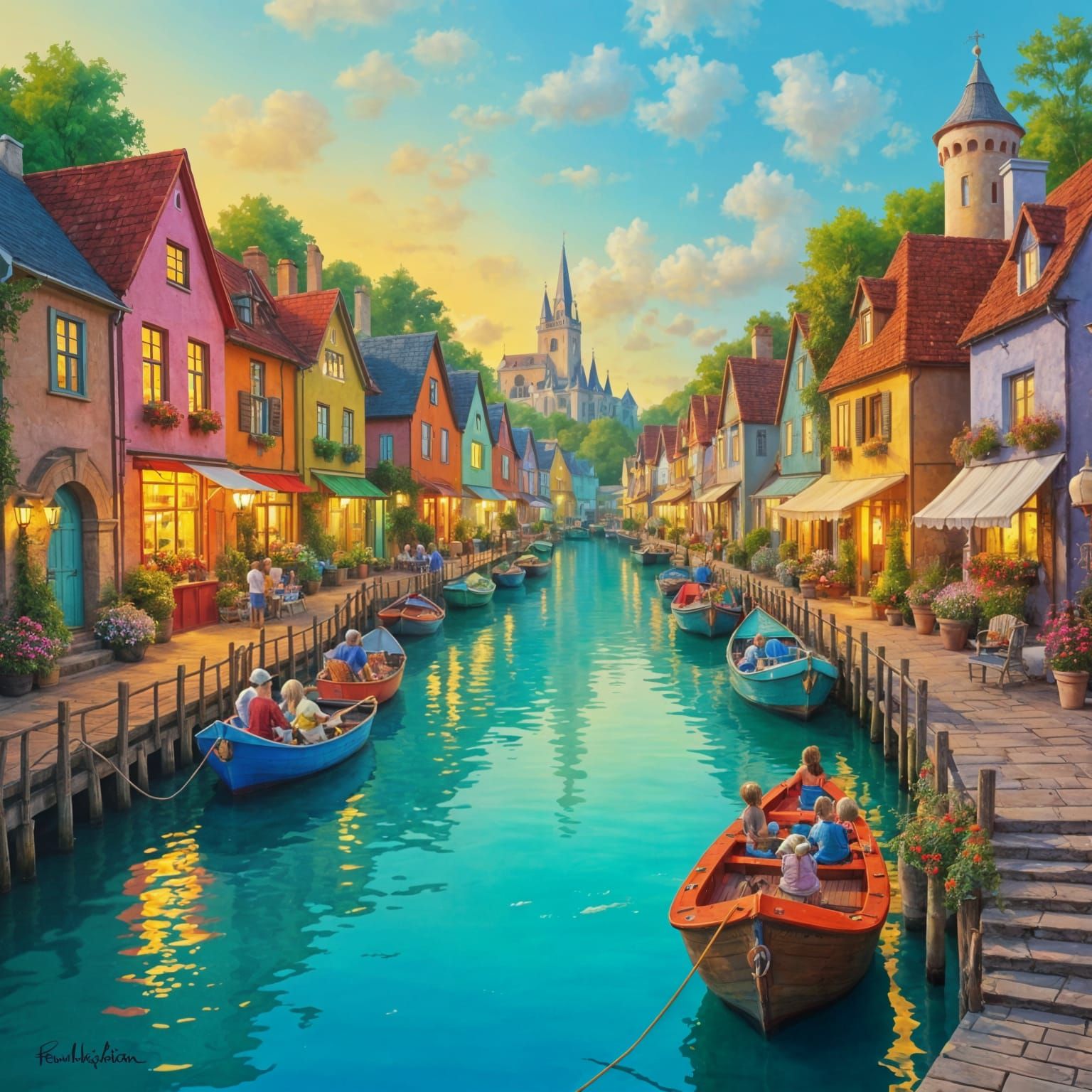 Village Reflections In the Seaside Canal