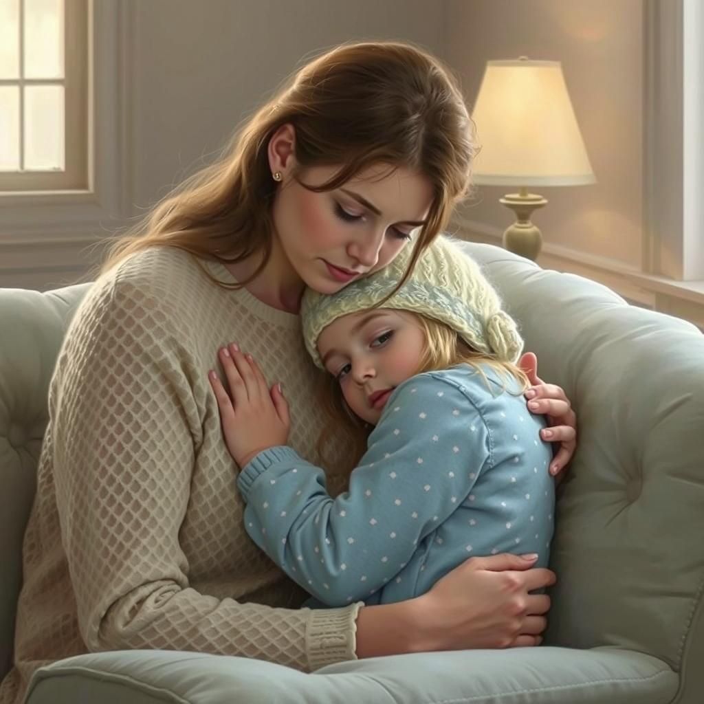 Tender Mother and Child Portrait in Watercolor Style