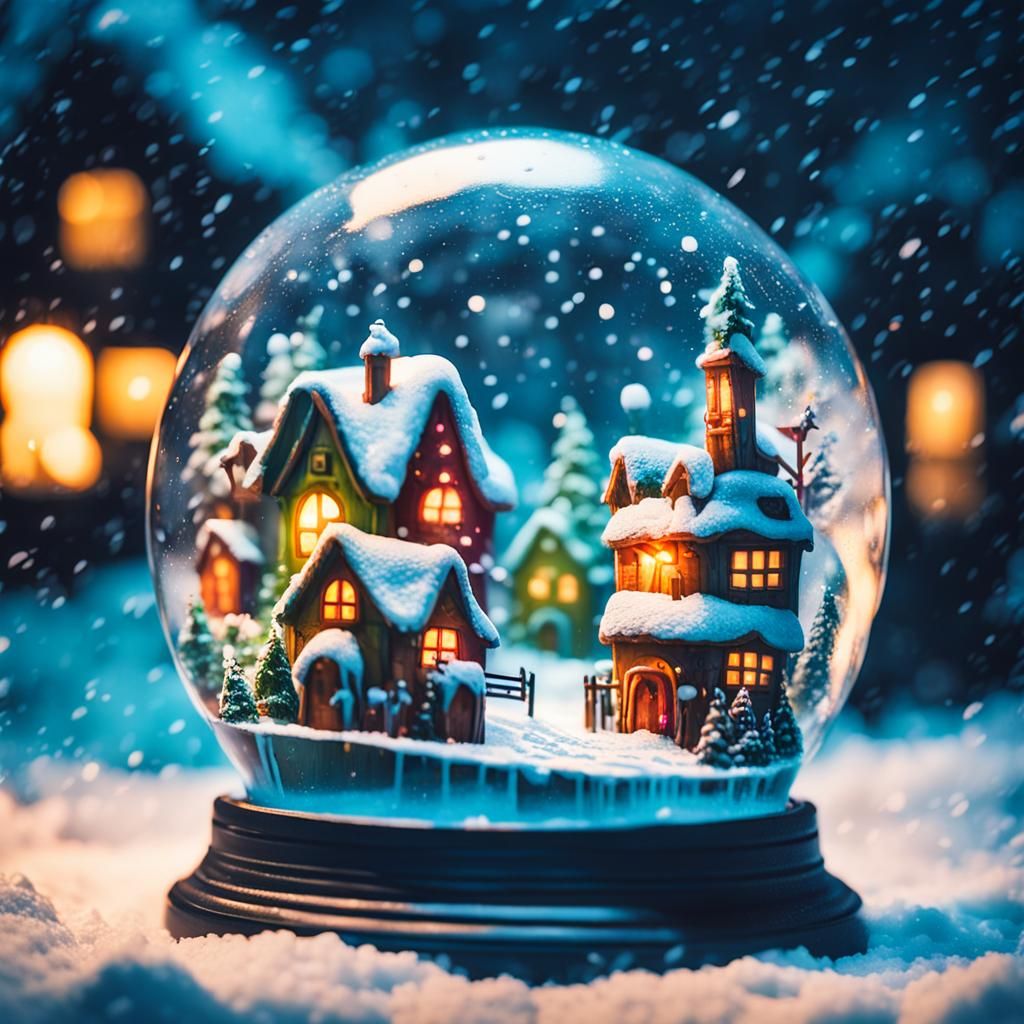 Magical Village in Snow Globe: Cinematic Graffiti Art