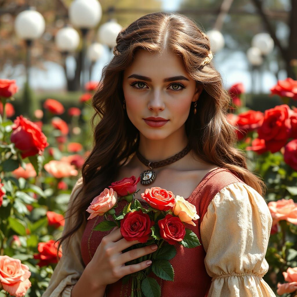 Medieval Portrait of a Lady in a Rose Garden