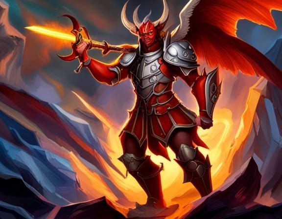 Armored Two-Winged Demon with Fire Sword