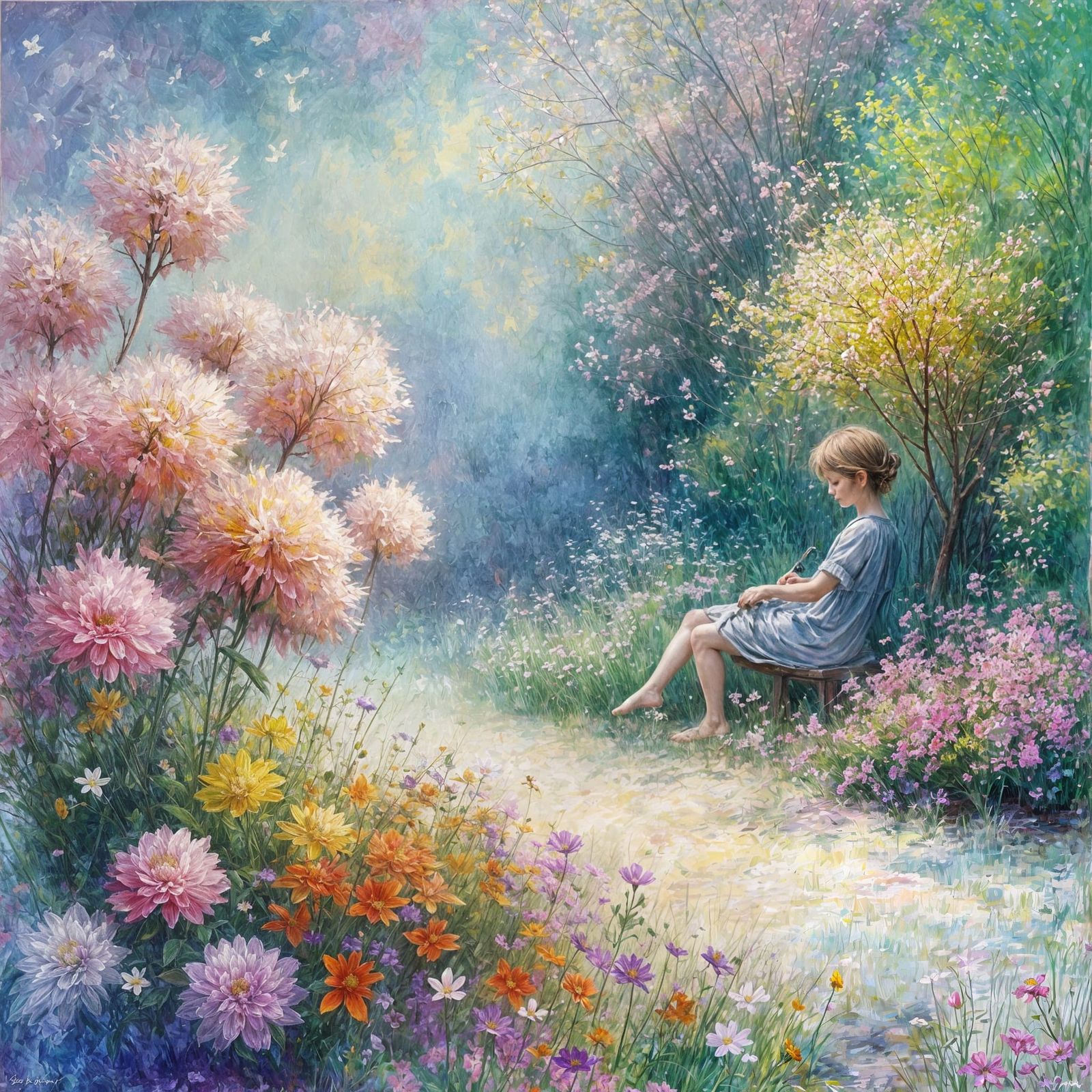 Couple in Spring Garden: Impressionist Pastel Painting