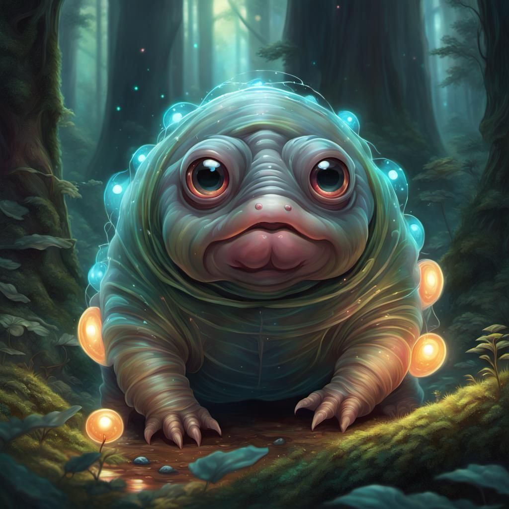 Magical Tardigrade in Fantasy Forest: Digital Illustration