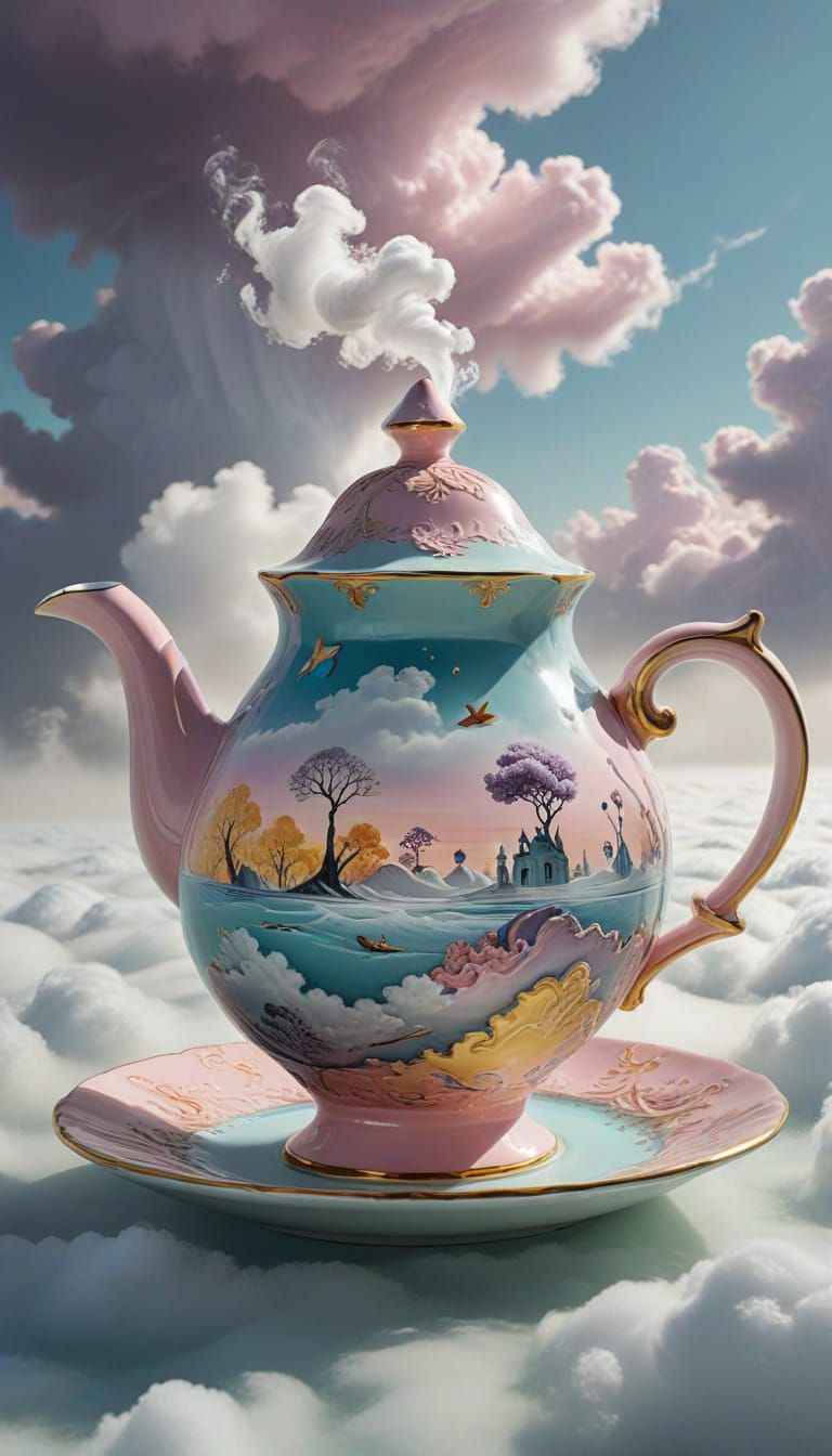 Colossal Teapot in Clouds: A Surrealist Vision