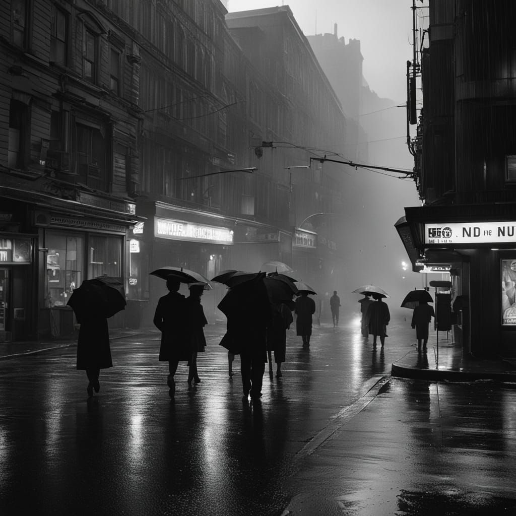 Noir City Street Scene at Night