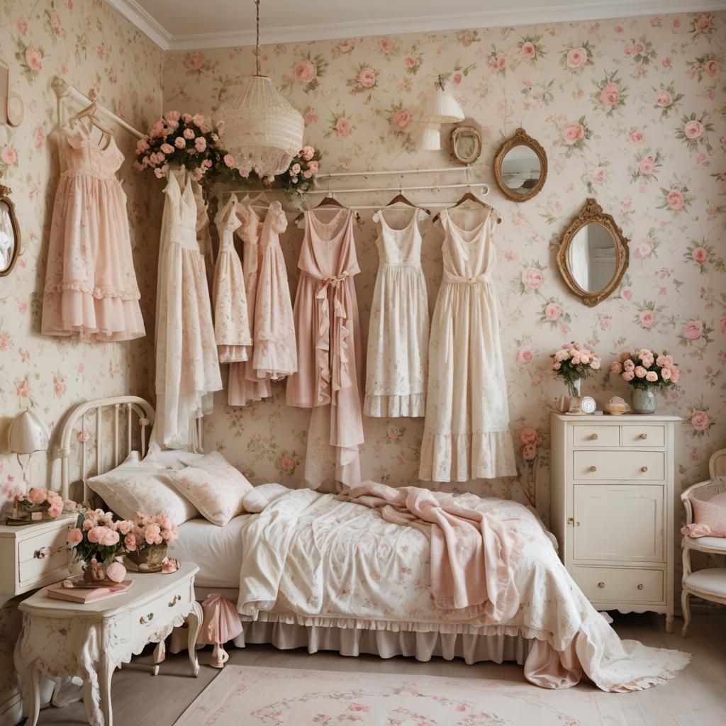 Cozy Vintage Bedroom with Floral Wallpaper