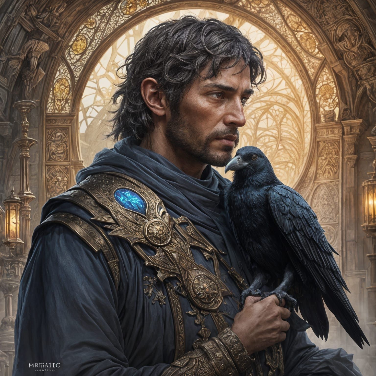 Medieval French Innkeeper with Raven Portrait