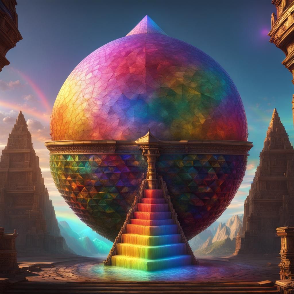 Rainbow Sphere and Pyramid Fantasy Concept Art