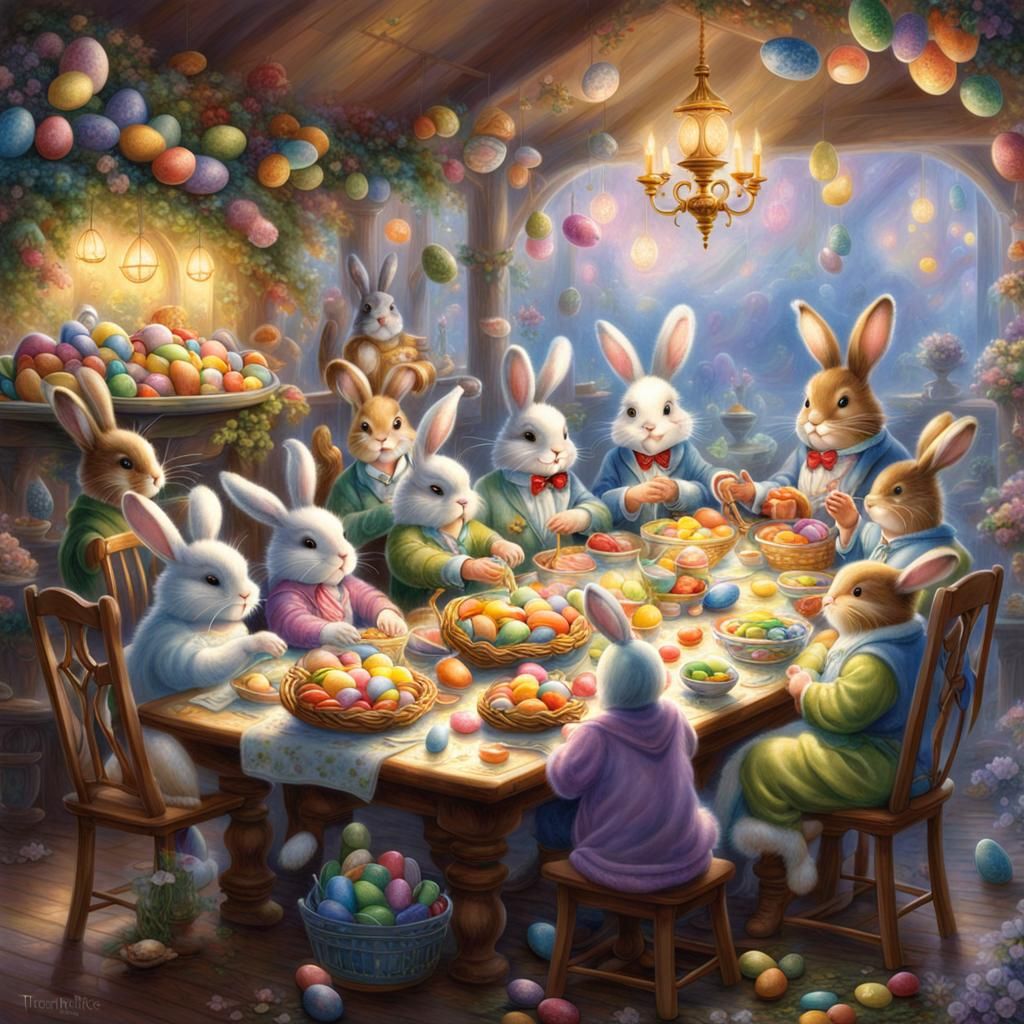 Easter Bunny's Feast: A Hyperdetailed Fantasy Scene