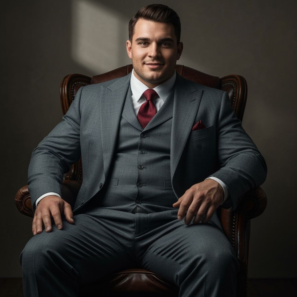 Man in Suit with Round Belly in Soft Light
