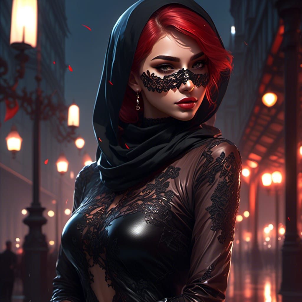 Modern Muslim Woman in Leather Outfit, Digital Art