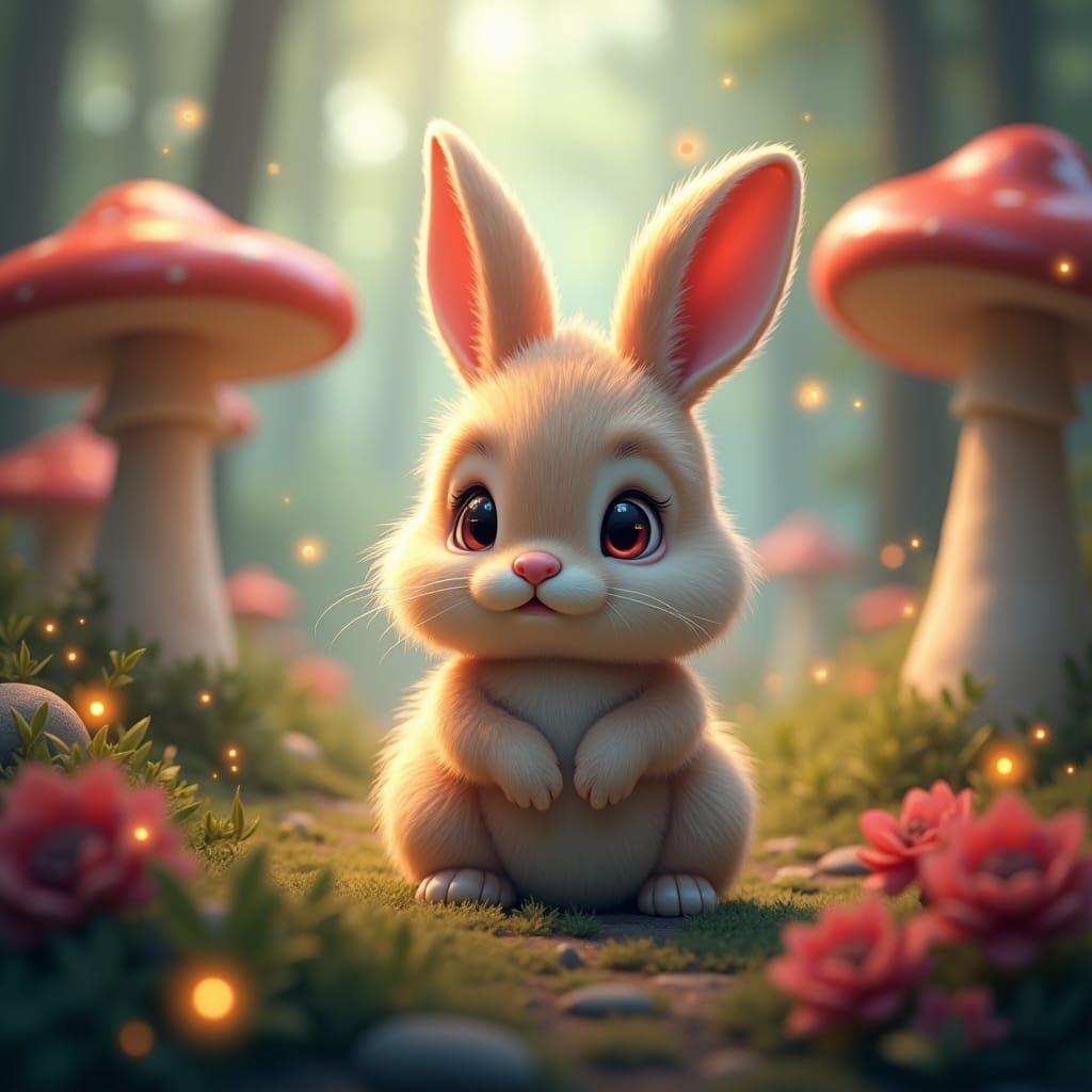 Enchanting Bunny in Mystical Forest, Matte Painting