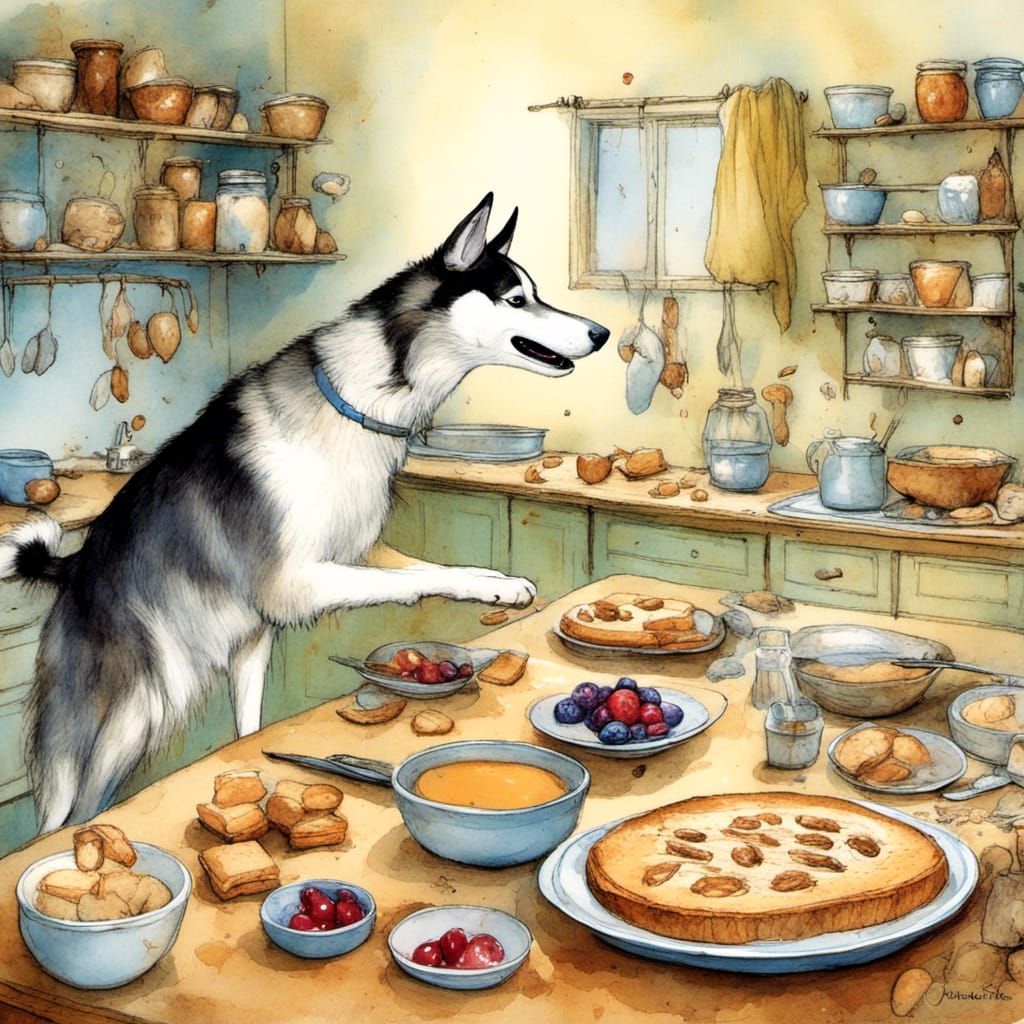 Husky Enjoys PB&J in Suburban Kitchen