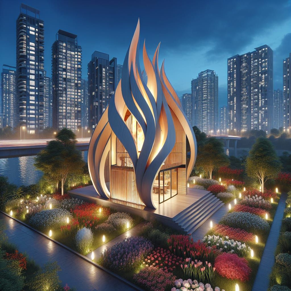 A  fire-shaped round house design in the urbun garden adorable, beautiful modern house design, beautiful environment flo...
