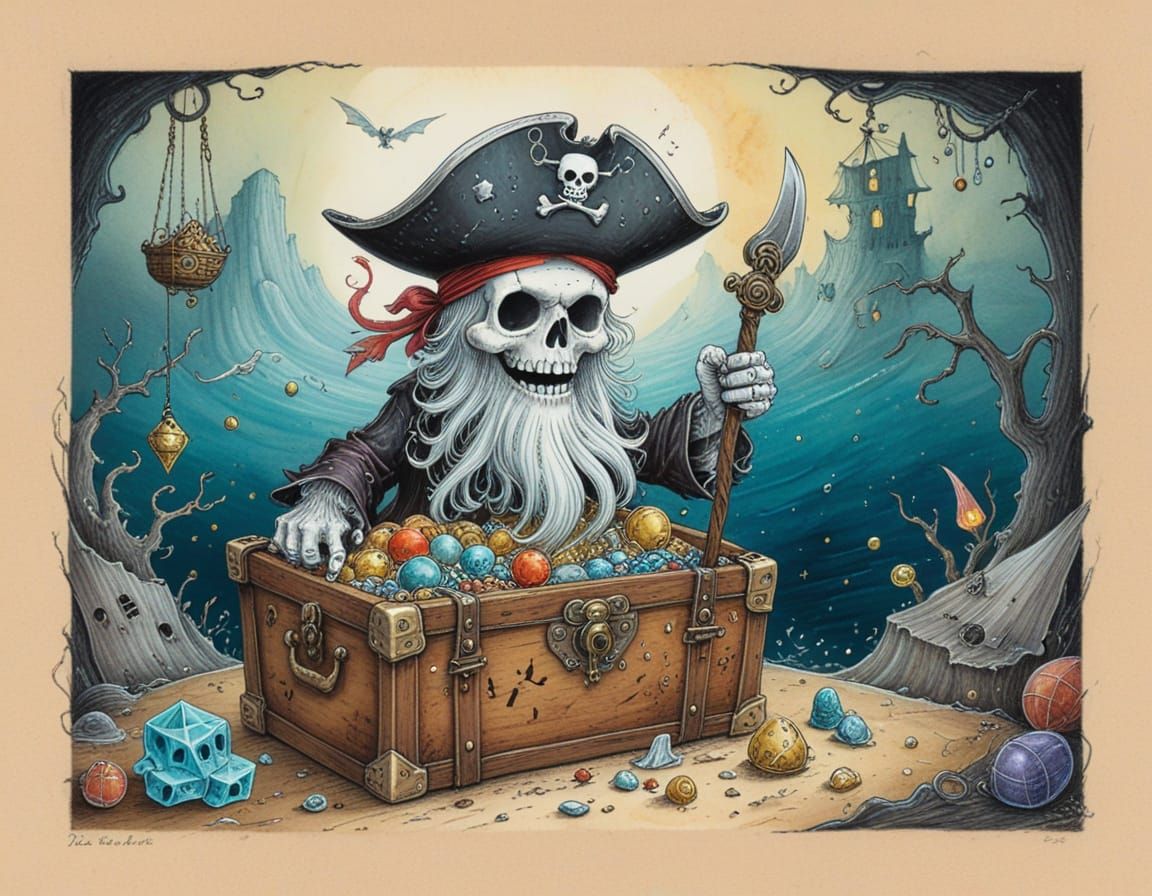 Surreal Pirate Ghost in Vibrant Abstract Treasure Trove