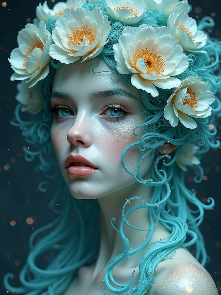 Ethereal Moon Goddess in Vibrant Splash Art