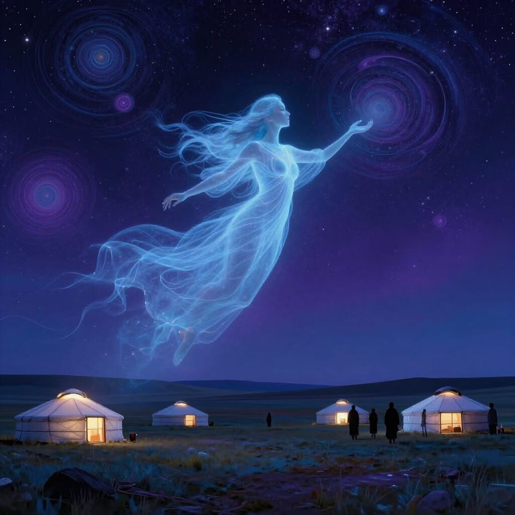 Ethereal Blue Spirit in Mongolian Landscape