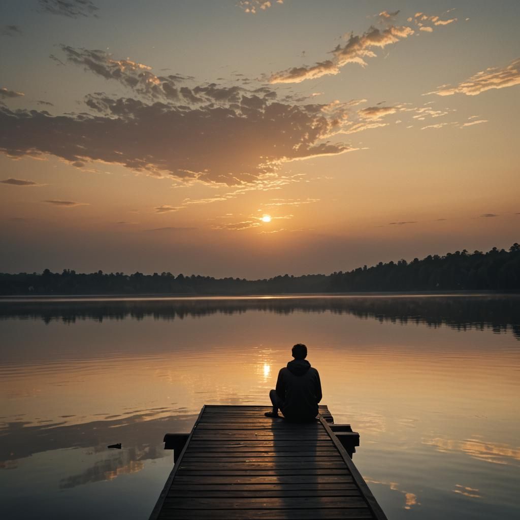 Melancholic Sunset: Figure Dissolving into Smoke