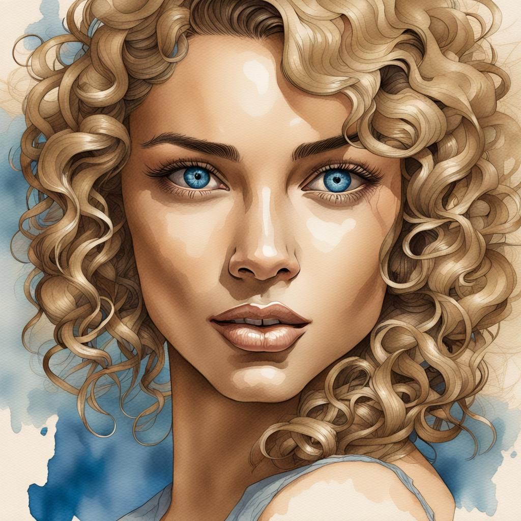 Glamorous Portrait with Blue Eyes in Art Nouveau Style