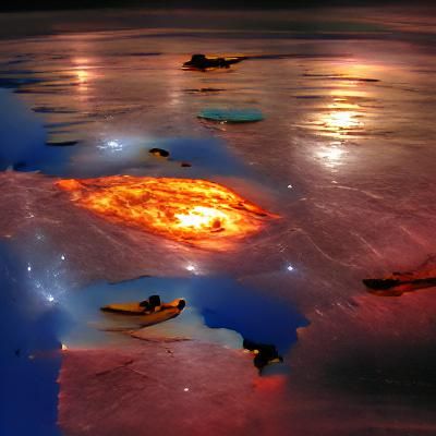 Summer Sun Reflecting on Frozen Space Lake